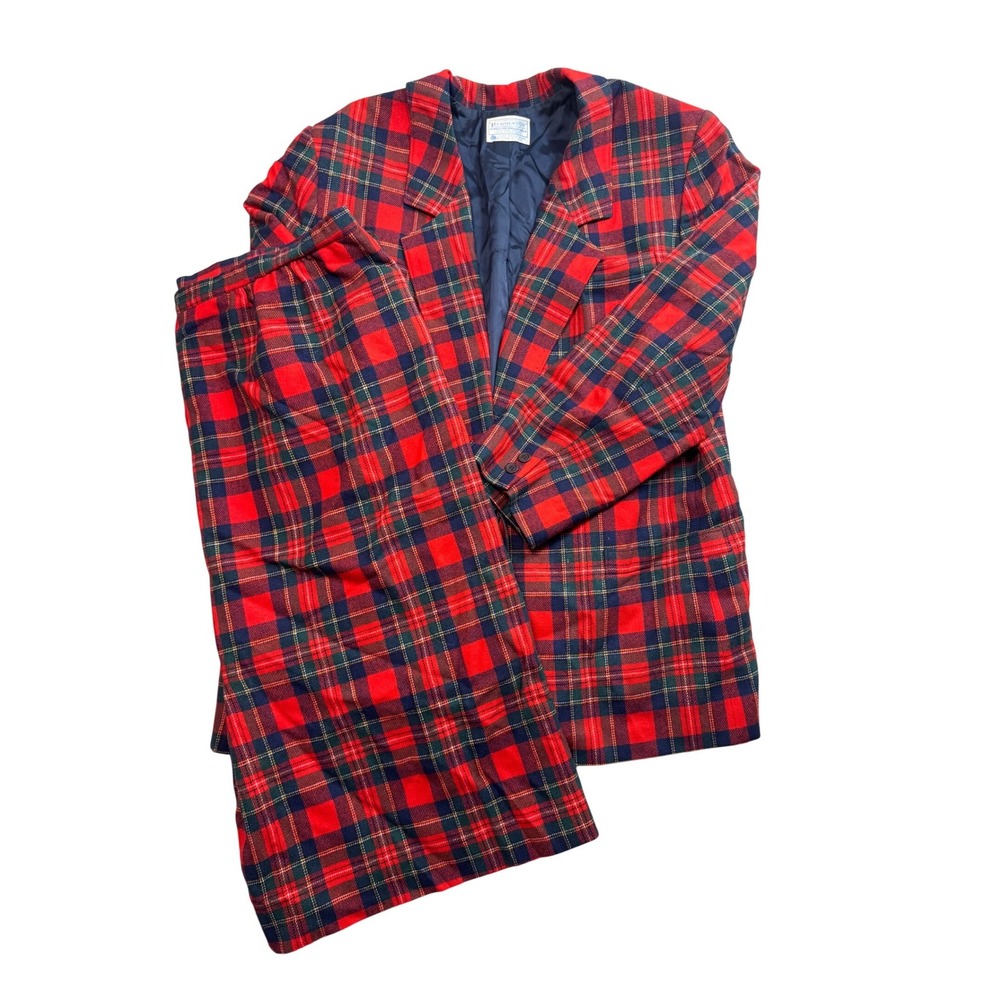 Pendleton Royal Stewart Tartan Wool Skirt Suit Set Red Plaid Vintage 20W USA